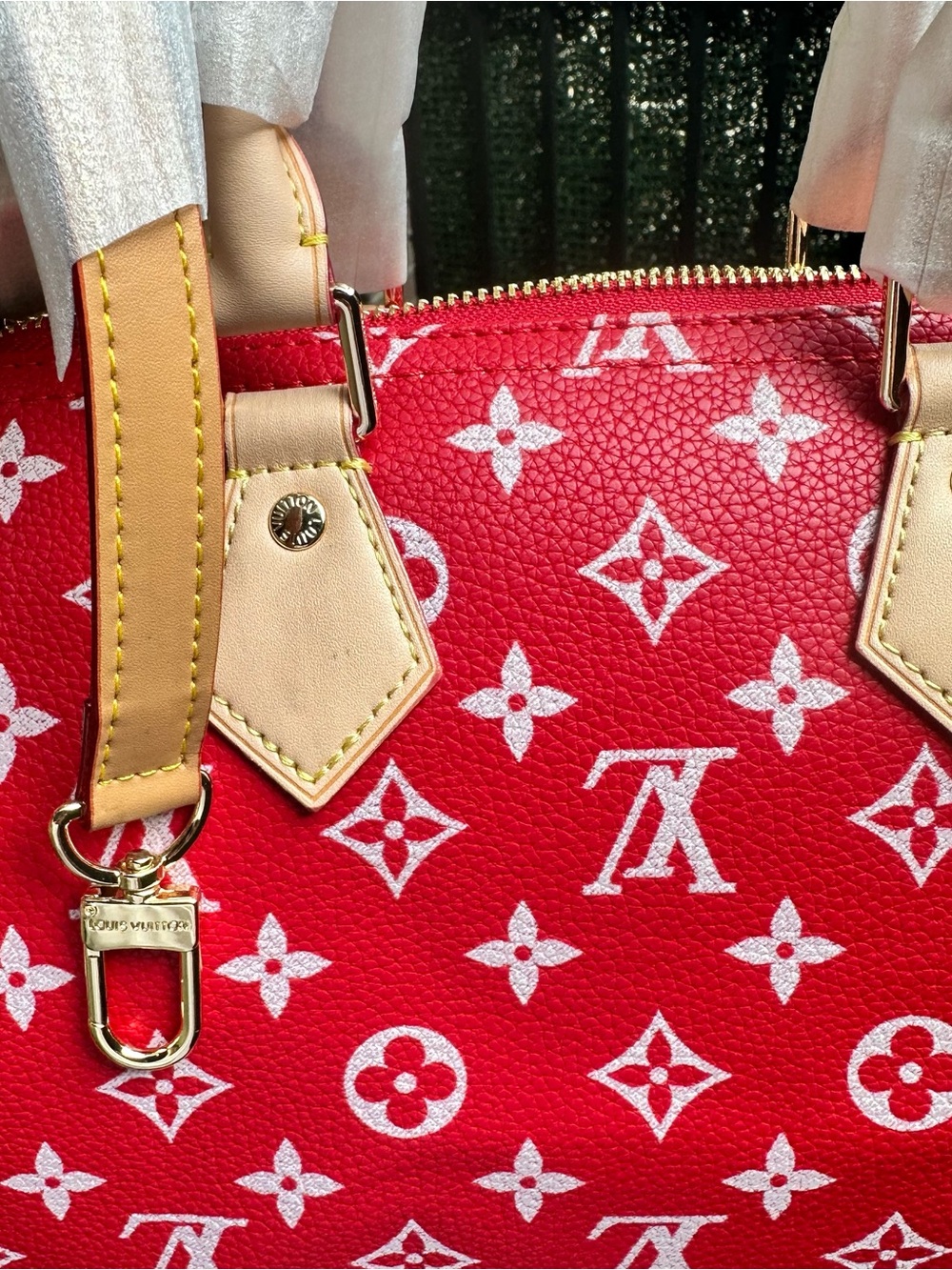 INSPIRED Red Monogram Satchel with Pouch Size 25 P9 - Picture 12 of 16